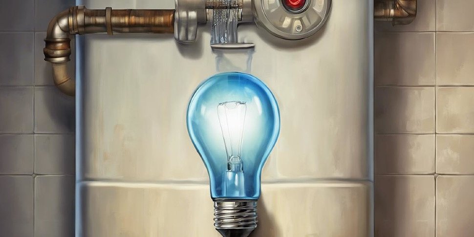 лампочка освещает водонагреватель, символизируя умный выбор или идею при выборе подходящей модели