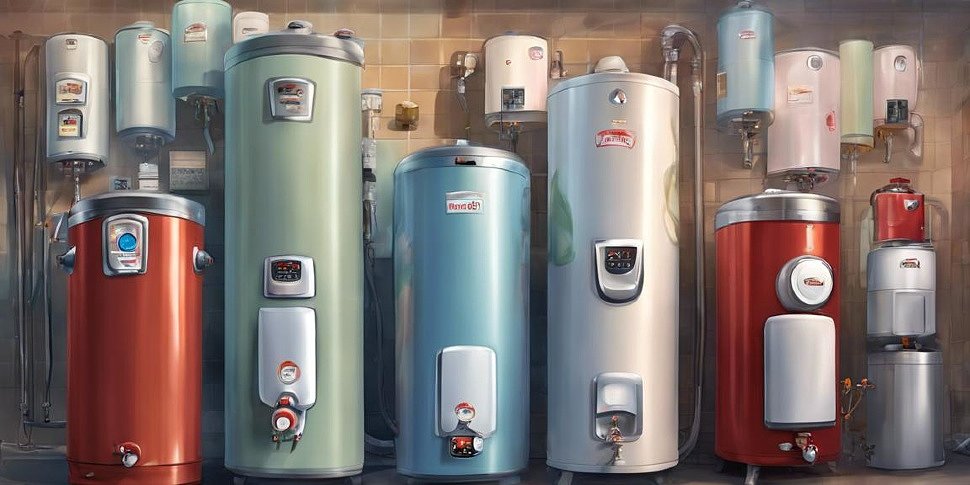 разнообразие водонагревателей, представленных в магазине бытовой техники