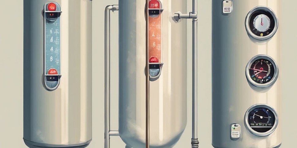 весы, балансирующие иконки плюсов и минусов над водонагревателем