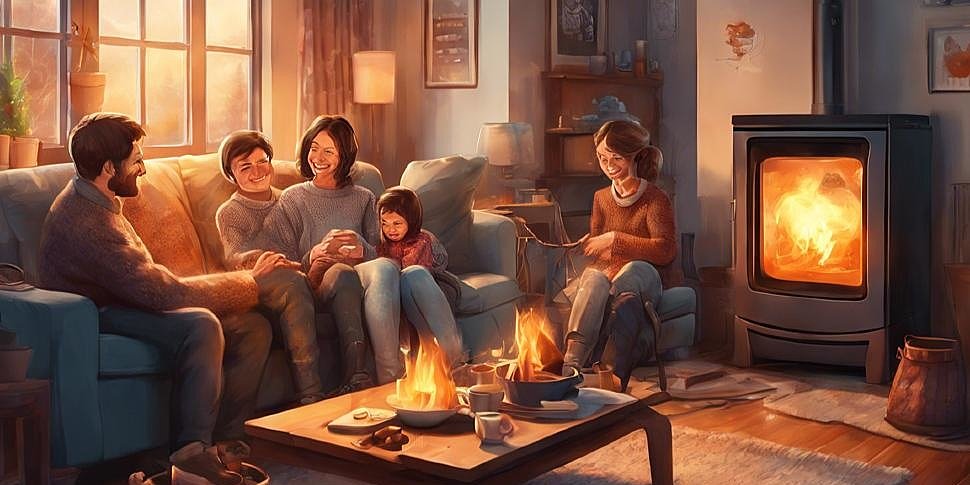 счастливая семья наслаждается теплом в уютной гостиной, отапливаемой электрическим котлом