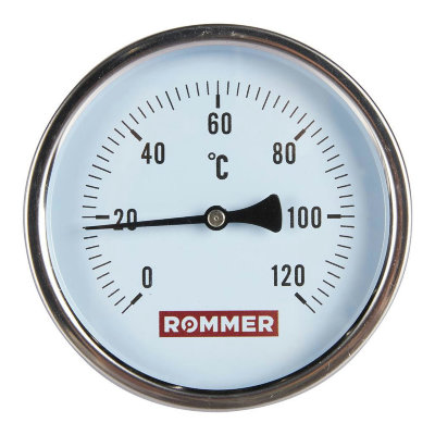 Термометр биметаллический с погружной гильзой Rommer, корпус 100 мм, гильза 100 мм
