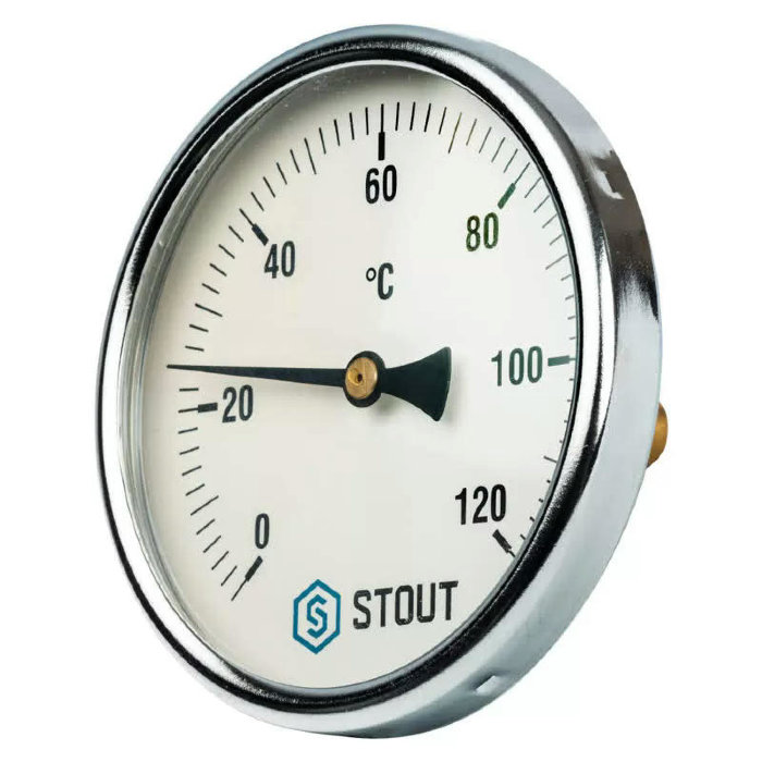 Термометр биметаллический с погружной гильзой Stout, корпус 100 мм, гильза 50 мм, 0-120С