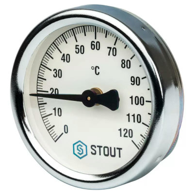Термометр биметаллический накладной Stout с пружиной, корпус 63 мм, 0-120С