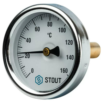 Термометр биметаллический с погружной гильзой Stout, корпус 63 мм, гильза 50 мм, 0-160С